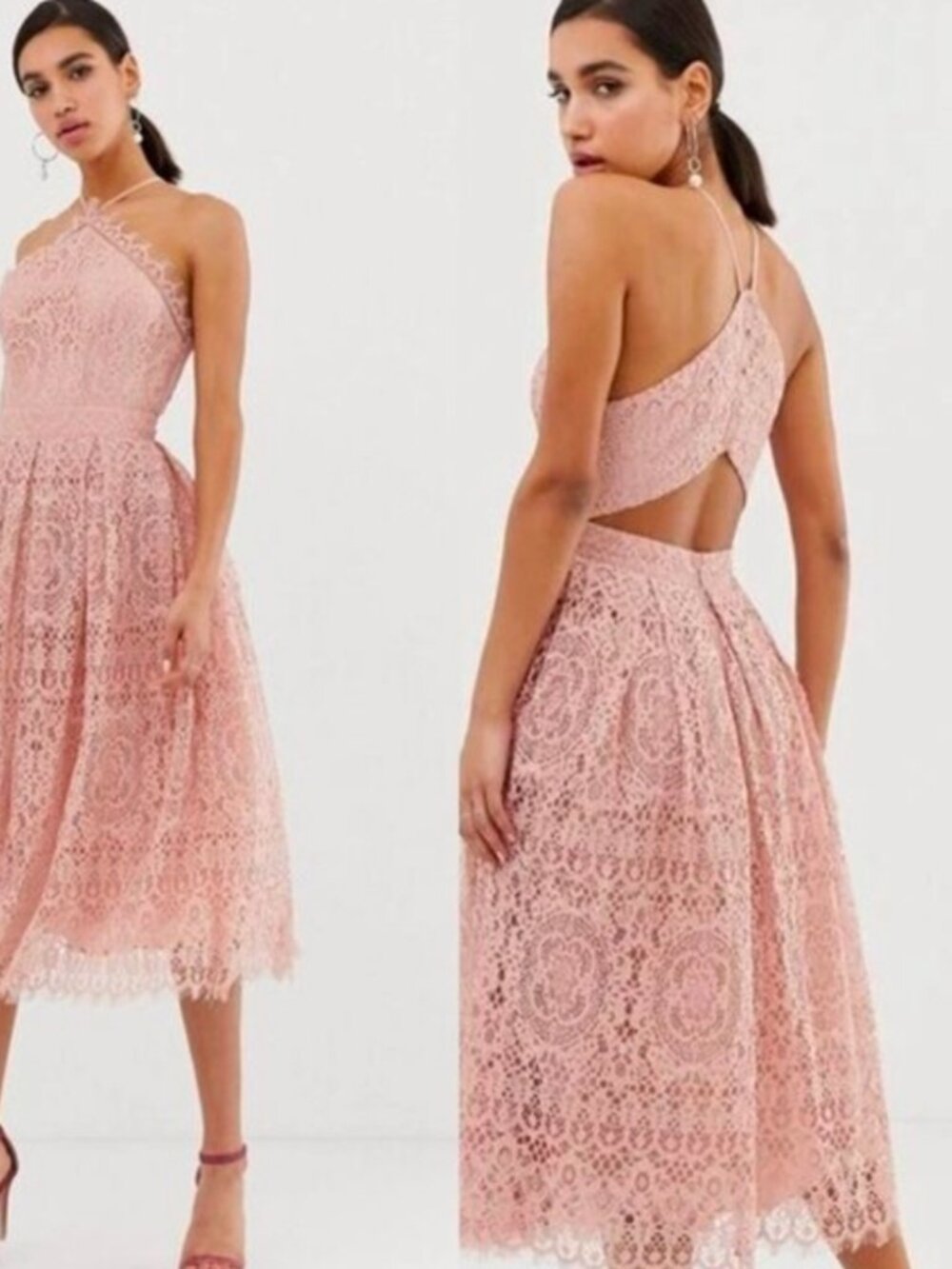 ASOS Women's Lace Pink dress halter worn 1 time US size 6